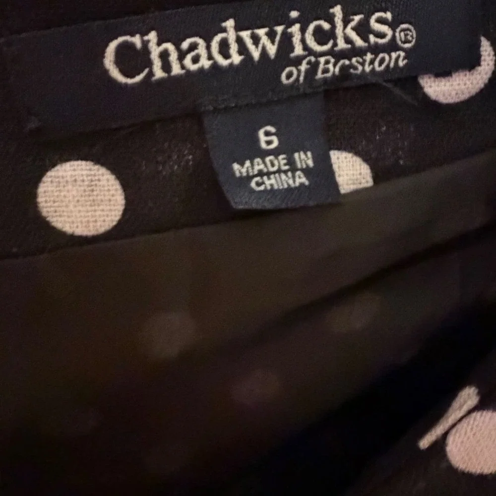 Chadwicks of Boston Black White Polka‎ Dot Linen Blend Sheath Dress Size 6